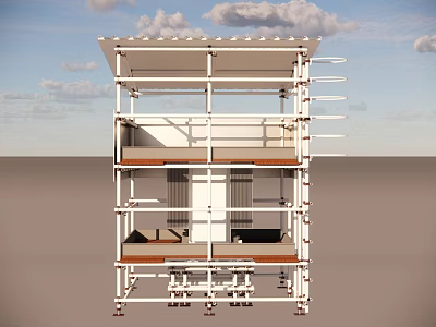 Outdoor Multi Level Shade Canopy With White Frame And Seating Area 3d model