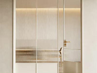Minimalist Interior With Vertical Striped Glass Partition Table And Chair 3d model