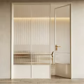 Minimalist Interior With Vertical Striped Glass Partition Table And Chair