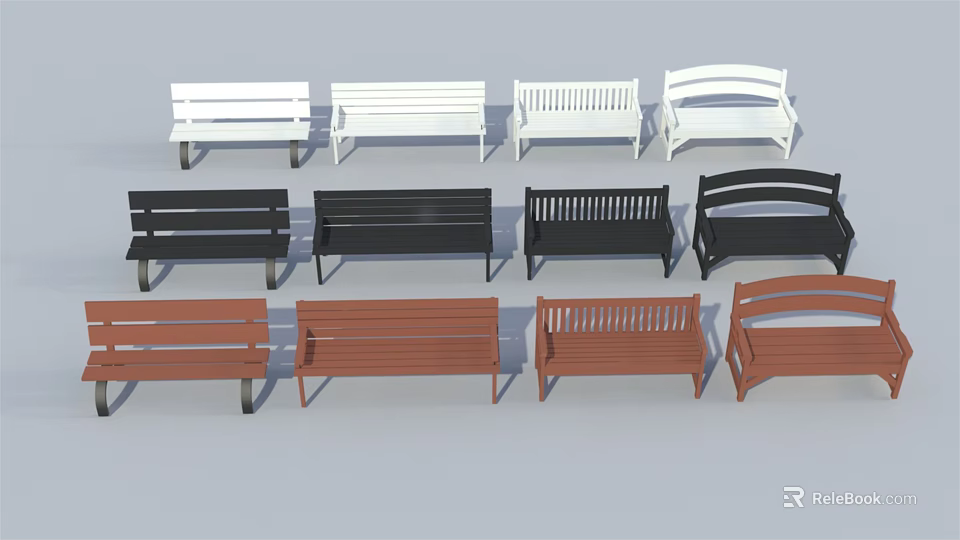Outdoor Benches With Various Styles And Color Options Including White Black Brown 3d model 