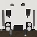 Various Headphones and Speakers Including Home Audio Devices Wireless and Floor Standing Models
