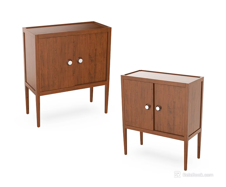 Modern Wooden Console Cabinet And Side Cabinet With Round Knobs And Legs 3d model