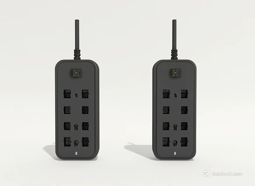 Two Black Power Strips With Multiple Outlets For Home Daily Electrical Use 3d model 
