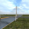 Modern Cable Stayed Bridge Over Water With Green Grass And Blue Sky 3d model