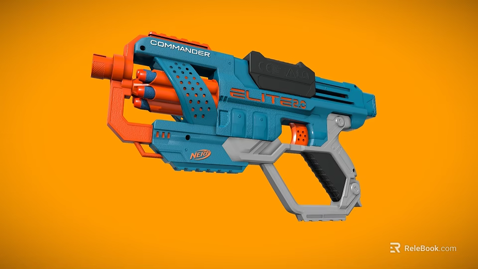 Blue and Orange Commander Slitex Toy Gun With Triple Barrel Ergonomic Grip 3d model 
