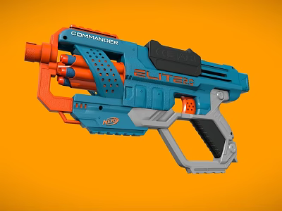 Blue and Orange Commander Slitex Toy Gun With Triple Barrel Ergonomic Grip 3d model