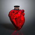 Red Heart Shaped Glass Bottle With Black Cap And Vein Like Texture On Dark Background