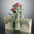 Detailed Medieval Castle Model With Red Roof Tower Mossy Stone Walls And Archways
