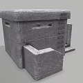 Gray Stone Architectural Structure With Steps Walls And Textured Block Design 3d model