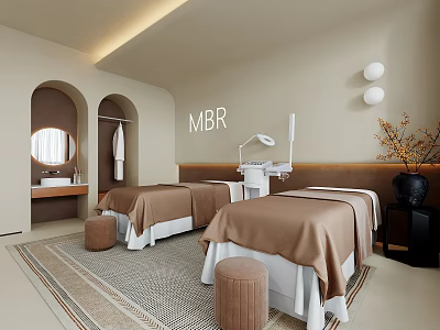 Luxurious SPA Treatment Room With Warm Tones And Comfortable Beds 3d model