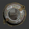 Traditional Ceramic Vessel With Colorful Intricate Patterns And Golden Decorative Base