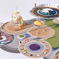 Playground Equipment With Slide Circular Track Rocket Shaped Structure Rotating Device And Green Lawn
