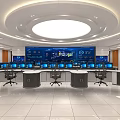 Modern Monitoring Control Room With Multiple Large Screens And Control Desks