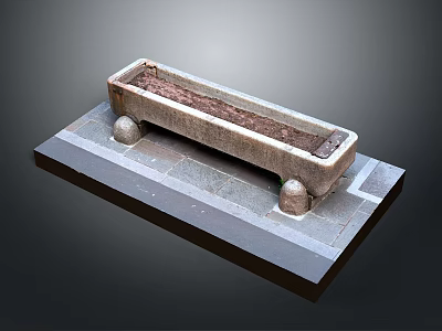 Stone Rectangular Trough Decorative Piece With Spherical Bases On Platform Base 3d model
