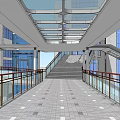 Modern Urban Bridge Connecting Buildings Over Street With Vehicles And Pedestrians