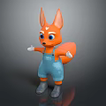 Cute Orange Fox Cartoon Character In Blue Overalls With Big Ears And Open Arms