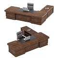 Wooden Office Desk With Drawers Laptop Chair And Spacious Desktop Surface