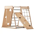 Wooden Kids Indoor Climbing Frame With Swing Slide Rock Wall And Rope Net