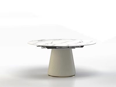 Elegant Modern Dining Table with White Marble Top and Black Veins on Conical Textured Base 3d model