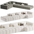 Modern Tufted Sectional Sofa With Plush Cushions And Modular Grey Beige Design 3d model