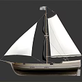 Wooden Sailing Ship Model With White Sails And Black Flag On Smooth Reflective Surface