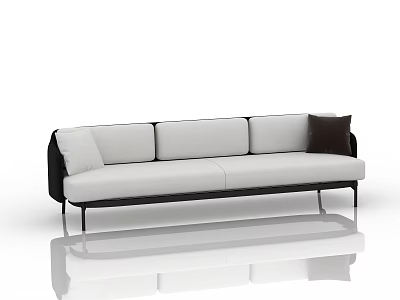 Modern Three Seater Sofa with White Upholstery Black Accents and Sleek Metal Legs 3d model