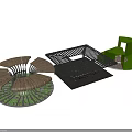 Modern Outdoor Chairs With Slatted Metal Wooden Circular Perforated Design For Garden
