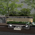Elegant Landscape Wall Design With Trees Stone Seats And Water Feature In Courtyard