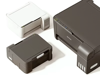 Modern Office Appliances With Stylish Designs Including Multiple Printer And Scanner Models 3d model