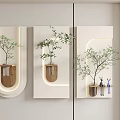Modern Wall Decor with Wooden Planters Green Plants and Geometric Shapes