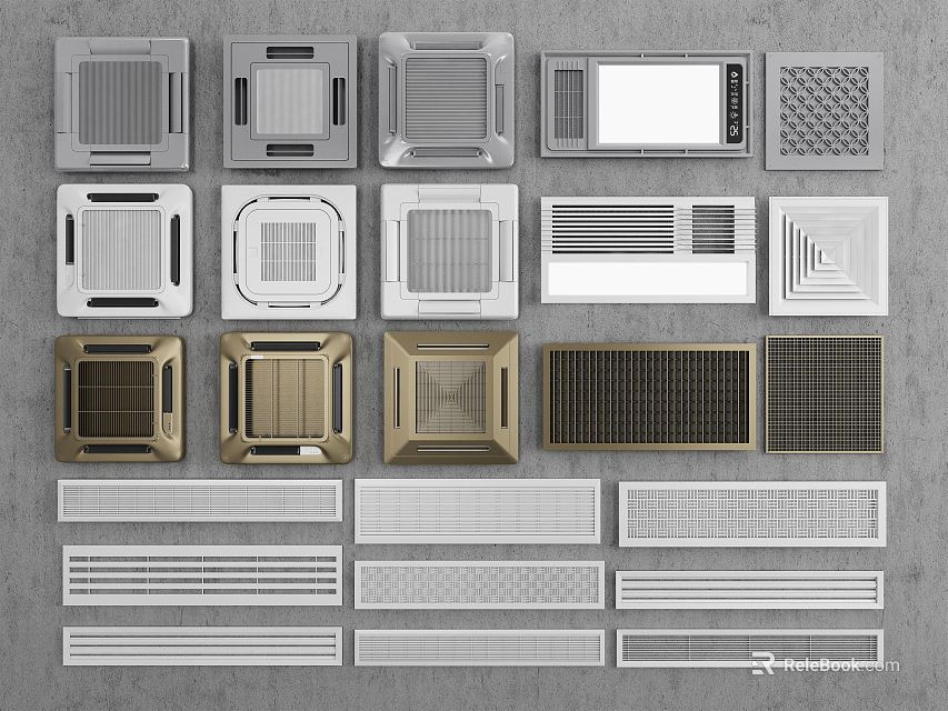 Multiple Air Conditioner Vents With Various Designs Different Styles And Shapes 3d model 