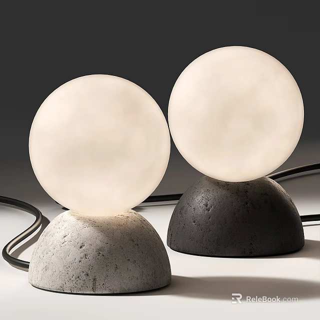 Two Modern Table Lamps With Round Illuminated Shades And Gray Black Concrete Bases 3d model 