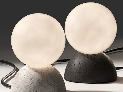 Two Modern Table Lamps With Round Illuminated Shades And Gray Black Concrete Bases 3d model