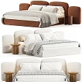 Modern Minimalist Double Bed Designs With Soft Headboard Cozy Bedding And Wooden Side Tables