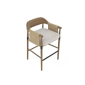 Wooden Frame Bar Stool With Woven Rattan Armrests And White Cushioned Seat