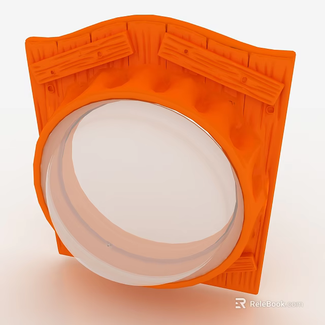 Orange Decorative Mirror With Intricate Frame And Round Glass Surface 3d model 