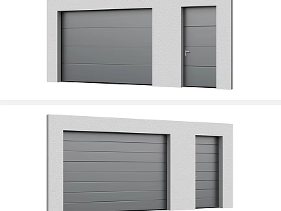 Gray Garage Door And Side Door With White Exterior Wall Design 3d model