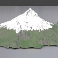 Five Green Microtopography Models with White Snowy Peak and Natural Landforms