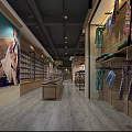 Modern Clothing Store Interior With Display Shelves Glass Counter And Hanging Clothes