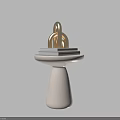 Round Side Table With White Pedestal Base And Golden Curved Decor Stacked Elements 3d model
