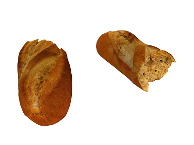 Homemade Artisan Bread Loaves Freshly Baked One Whole and Partially Eaten 3d model