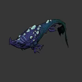 Fantasy Bioluminescent Creature with Purple Body Glowing Blue Spots and Tentacles in Dark Background