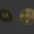 Two Metallic Ancient Shields With Ornate Studs And Decorative Patterns As Historical Weapon