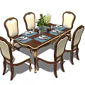 Elegant Wooden Dining Table Set With Six Upholstered Chairs Vase Flowers And Tableware