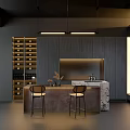Modern Living Room Interior With Sofa Rug Coffee Table Bar Counter And Stone Wall