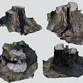 Set of Four Natural Stone Wood Tree Stumps With Textured Bark And Realistic Details