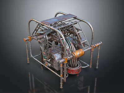 Industrial Mechanical Structure With Metal Frame Pipes Coiled Components And Support Legs 3d model