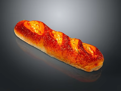 Freshly Baked Garlic Bread Topped With Red Sauce And Shiny Surface 3d model
