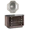 Elegant Modern Wooden Vanity With Drawers Metal Knobs And Geometric Mirror 3d model