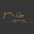 Functional Vehicle Wheel Excavator With Yellow Gray Body Mechanical Arm Bucket On Sandy Ground